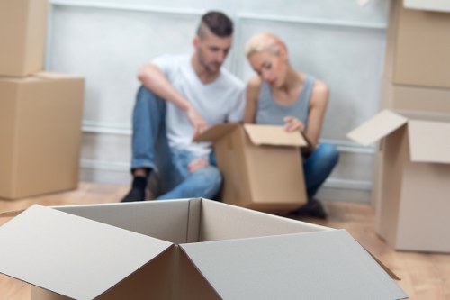 Packed boxes and protective wrapping for a house removal