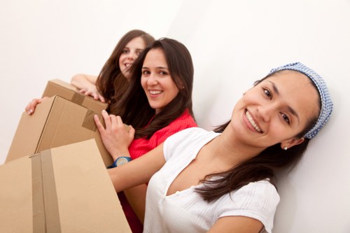 Business relocation materials and office furniture prepared for transport