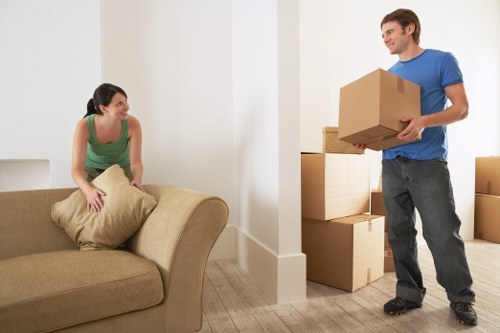 Packing boxes and furniture prepared for a house move in Twickenham